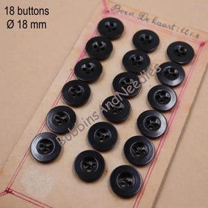 Vintage Card 18 Bone Buttons Ø 18 mm Black Buttons for Sewing Upcycling Clothing Buttons Project Knitting Retro Ephimera