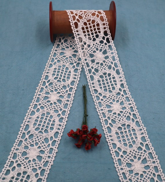 Antique French Bobbin Lace Ribbon Linen Handmade Le Puy Vintage By the yard 