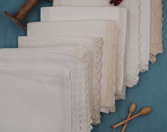 Antique Linen Napkins Set 2 Pcs French Cloth Lace Trim Edge Vintage French Large Linen Napkin Doily Household Table Linen Shabby Home Decor