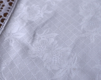 Tablecloth in Damask Cotton Lace Trim Edges Vintage French Tablecloth for Coffee Tea Table Damask Cotton Vintage Table Cloth
