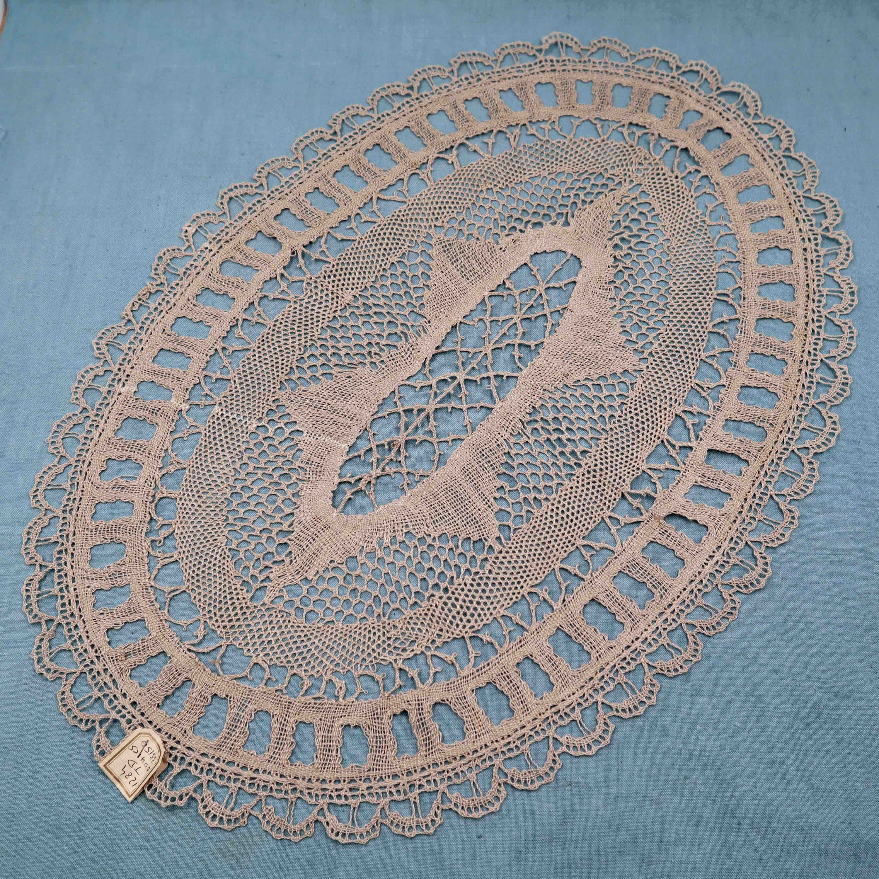Antique French Linen Lace Doily: Handmade Bobbin Lace Placemat