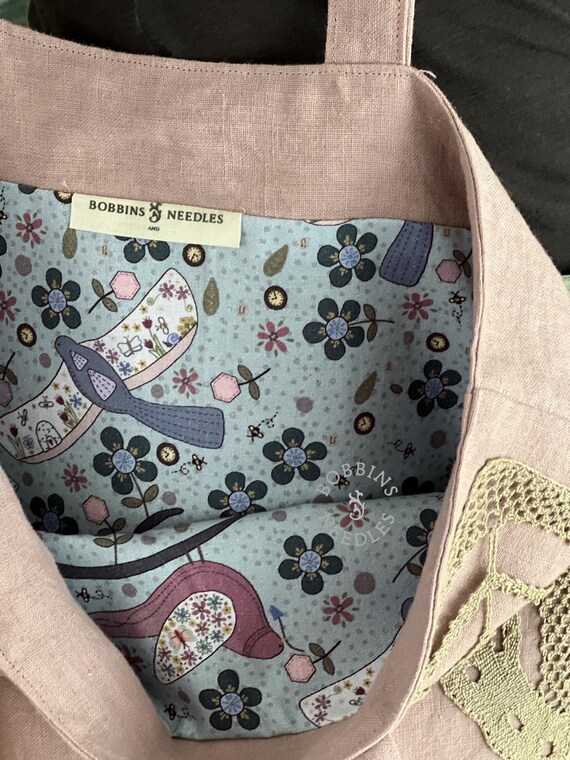 Handmade Linen Tote Bag – Antique French Lace, Du… - image 4