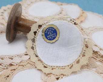 French Linen Coaster: Handmade Lace Edge, Vintage Doily
