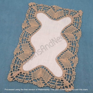 French Antique Linen Doily: Handmade Lace Border, Retro Placemat