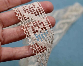 Vintage French Cotton Lace Trim Antique Bobbin Lace Sewing Dressmaking Supplies Antique French Bobbin Lace Vintage Craft