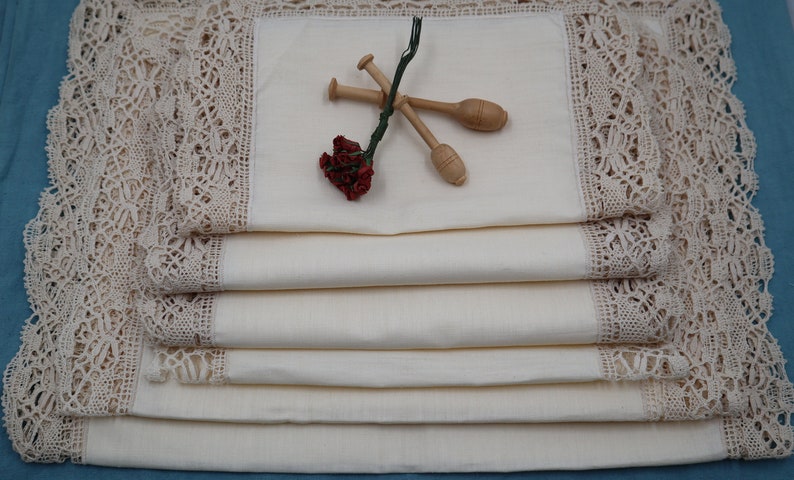 Vintage Bed Sheet Bobbin Lace Edging Handmade Linen Le Puy en Velay