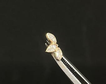Piercing End with white Diamond Marquis Leaves 18k YG