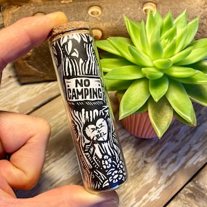 Tree in a Bottle. Carve your initials into the tree Original Hand carved print linocut signed only 10 available comes in glass corked bottle