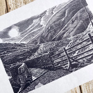 La scala di Giacobbe - Opera d'arte originale. Intagliata a mano, stampata su linoleum, numerata e firmata, 1 di 40 stampe disponibili. Kinder Scout - Peak District