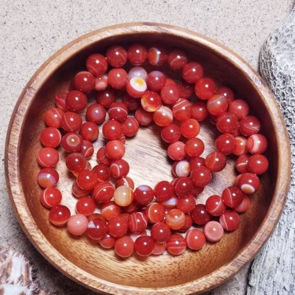 Carnelian 8mm Bead Stretch Bracelet - Polished Natural Stone - Boho Style - Crystal Healing - Rockhound - Gems & Minerals - Metaphysical