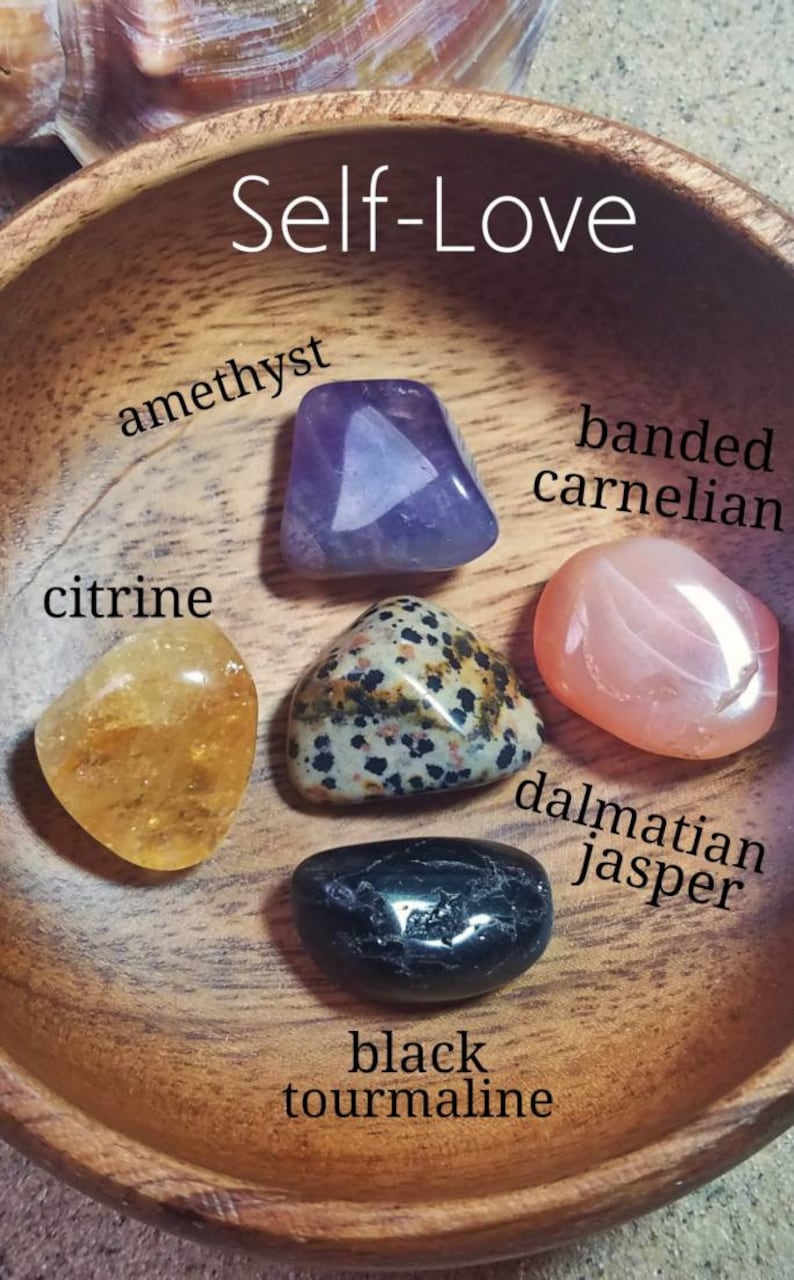 © The Rockin' Jeweler - Metaphysical & Healing Benefits Gemstone Sets - Tumbled Polished Stones - Rock Collection - Crystal Healing - Pocket Worry Gems [Self-Love]