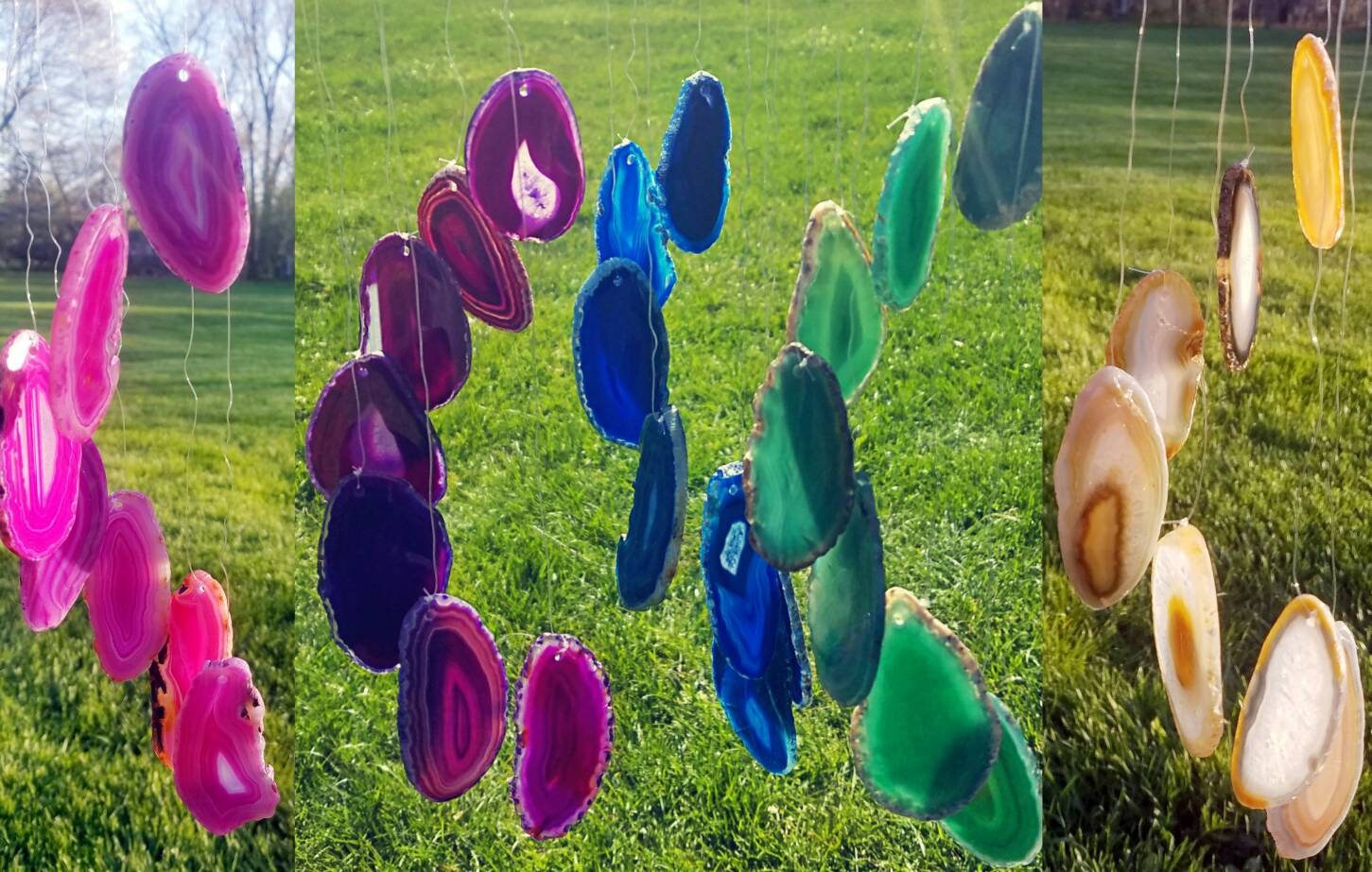 Small Agate Slice Wind Chimes - Rock Collector - Boho Decor - Metaphy…