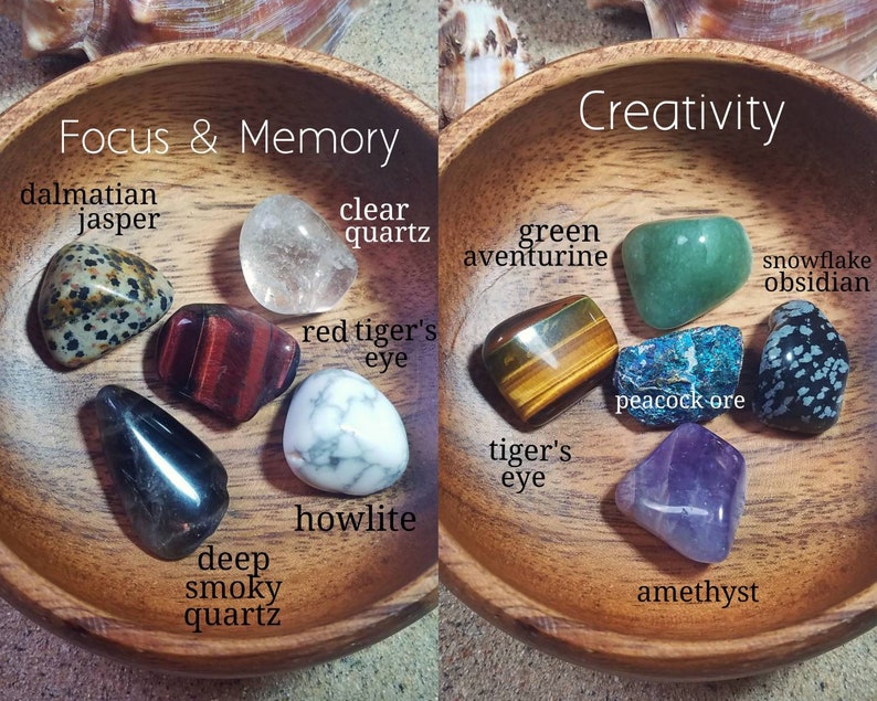 © The Rockin' Jeweler - Metaphysical & Healing Benefits Gemstone Sets - Tumbled Polished Stones - Rock Collection - Crystal Healing - Pocket Worry Gems [Focus Memory - Creativity]