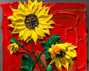 3D "Red Sunflowers" -  Impasto Sculpting paint (TouchArt by Ukrainian Artist Andrii Rays)