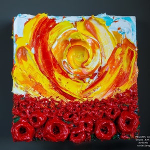 3D Sunset on Poppy field , Touch Art, Impasto Volumetric painting 3D Heavy canvas Poppies  palette knife Flowers gift landscape Andrii Rays