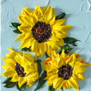 3D Sunflowers (3D acrylic), Impasto TouchArt by Andrii Rays  Heavy texture Painting Palette Knife Mother&#39;s Day Gift beautiful flowers