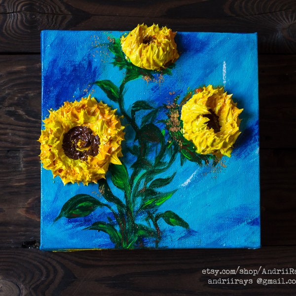 Touch  Art (Unique 3D Acrylic) Sunflowers Impasto Volumetric painting 3D canvas Heavy body Acrylic Painting beauty flowers gift  Andrii Rays