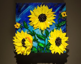 3D Sunflowers  Impasto TouchArt by Andrii Rays, Sculpting 3D Acrylic paint Volumetric painting Heavy body beauty texture painting