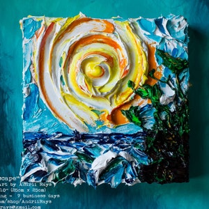 3D Seascape in ocean TouchArt by Ukrainian artist Andrii Rays, Impasto Sculpting Sea Sun Acrylic volumetric painting Waves Sunrise texture image 1