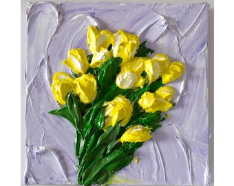 Bouquet with Crocuses, Live Art (3D acrylic) Andrii Rays Impasto 3D Heavy texture Painting Palette Knife Mother's Day Gift beautiful flowers