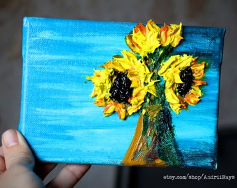 Sunflowers, TouchArt - Unique 3D art by Andrii Rays Impasto Volumetric painting Heavy body Acrylic Painting beauty gift art Ukrainian artist