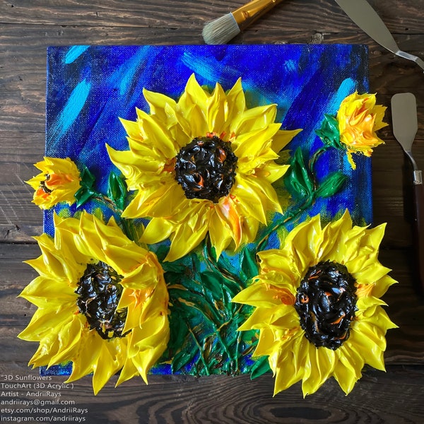 Sunflowers Impasto TouchArt (3D paint) by Artist Andrii Rays Sculpting paint Volumetric painting canvas Heavy body Acrylic beauty