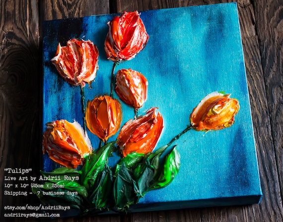 Orange Tulips, 3D Impasto - Live Art by Andrii Rays, Beautiful Orange Tulips, 3D Impasto - Live Art by Andrii Rays, Beautiful