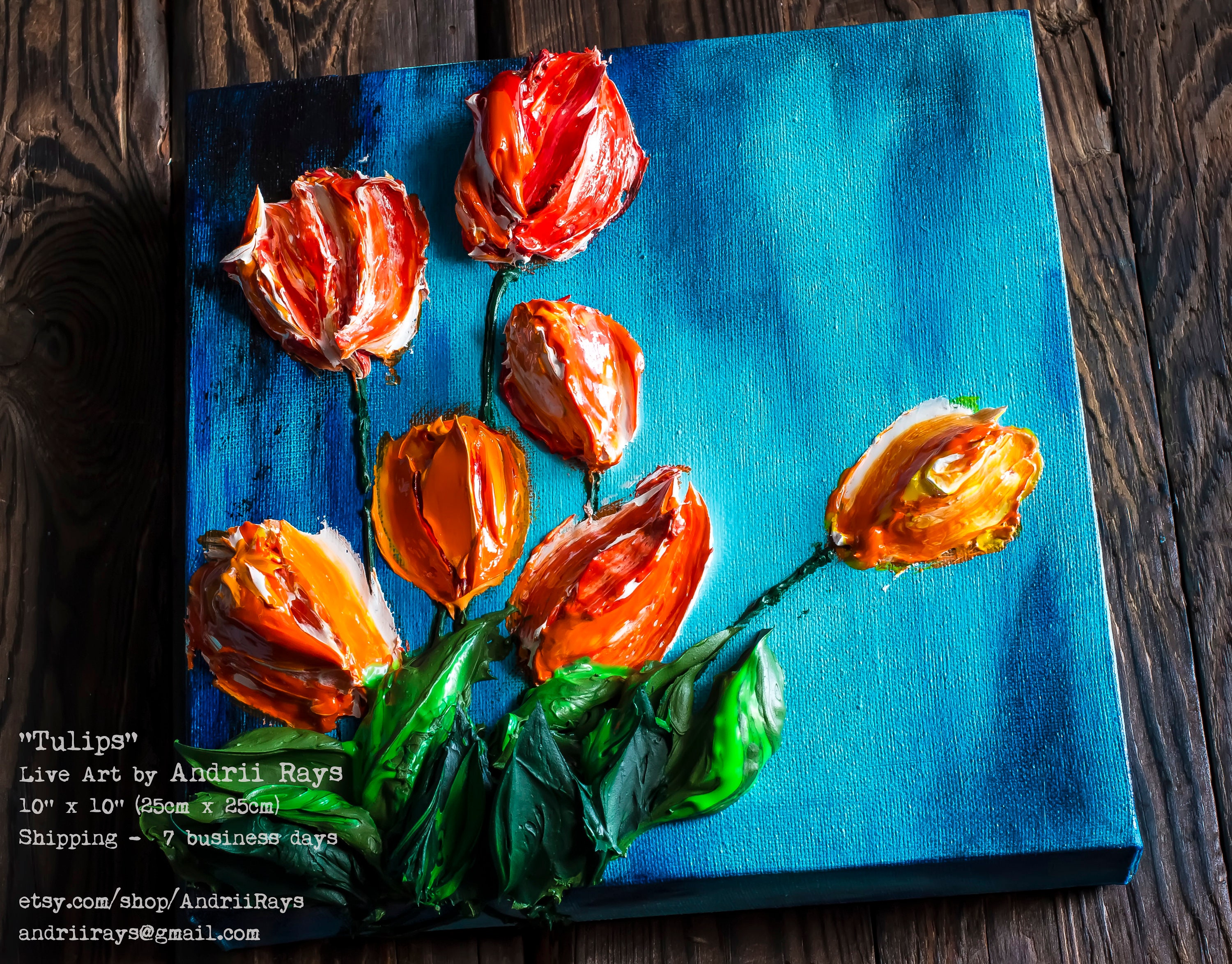 Orange Tulips, 3D Impasto - Live Art by Andrii Rays, Beautiful