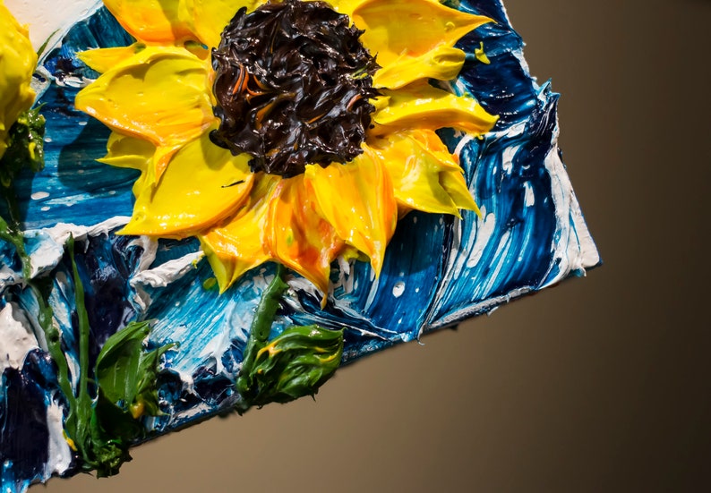 3D Acrylic Painting Sunflowers Impasto TouchArt by Andrii Rays Volumetric art, canvas Palette Knife Heavy body texture paint, beauty flowers image 2