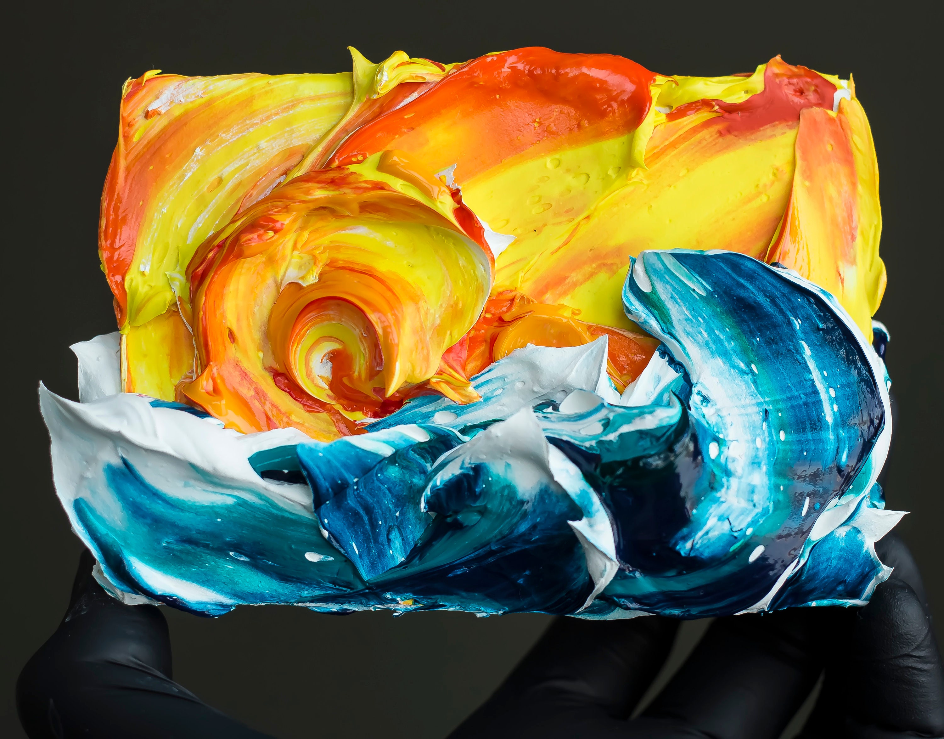 3D Impasto, Sunset in Ocean, Touchart Seascape, Volumetric