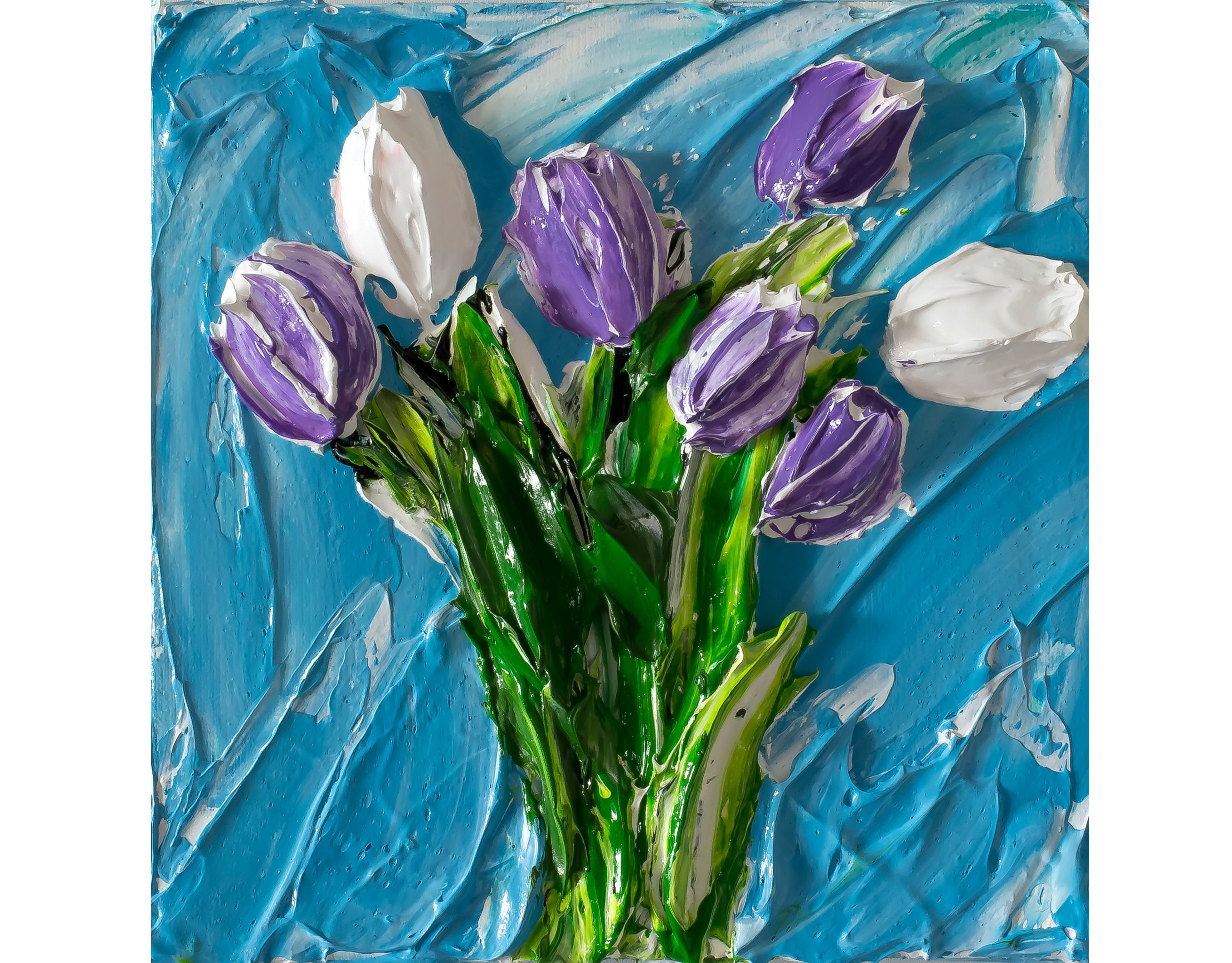 Tulips, Live Art (3D Acrylic) by Andrii Rays, Impasto 3D Heavy