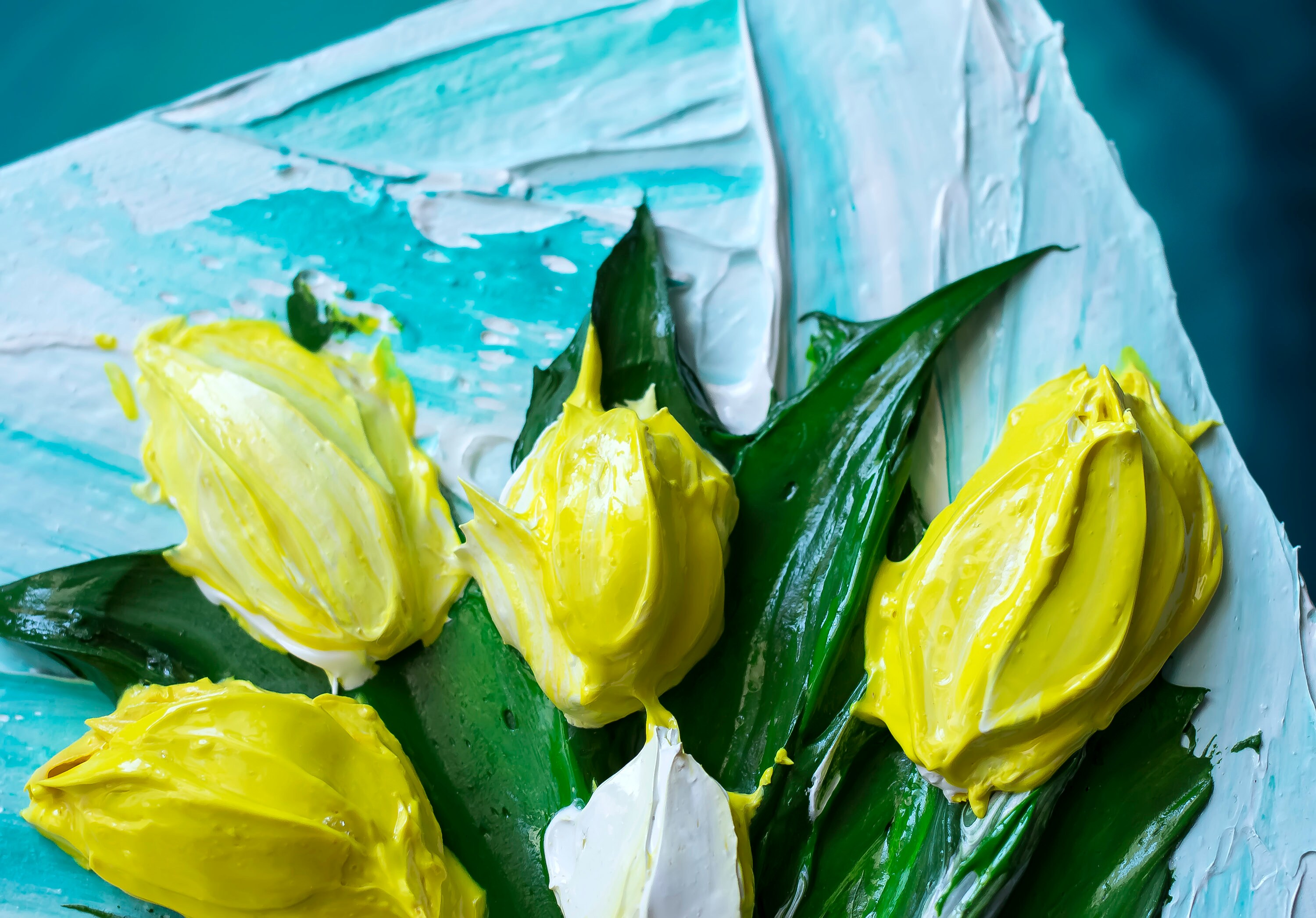 Touchart 3D Acrylic Paint Yellow Tulips by Andrii Rays Impasto 3D