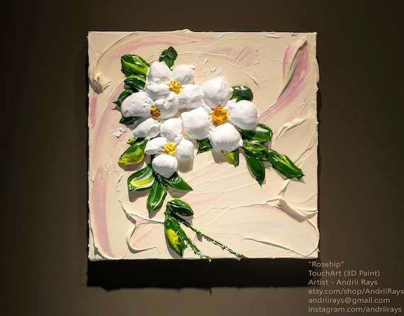 3D Rosehip Flower Touchart (3D Acrylic Paint) by Ukrainian Artist
