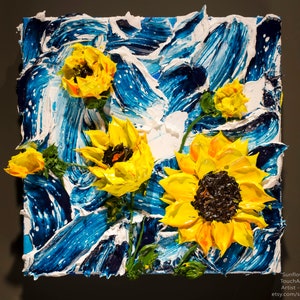 3D Acrylic Painting Sunflowers Impasto TouchArt by Andrii Rays Volumetric art, canvas Palette Knife Heavy body texture paint, beauty flowers image 10