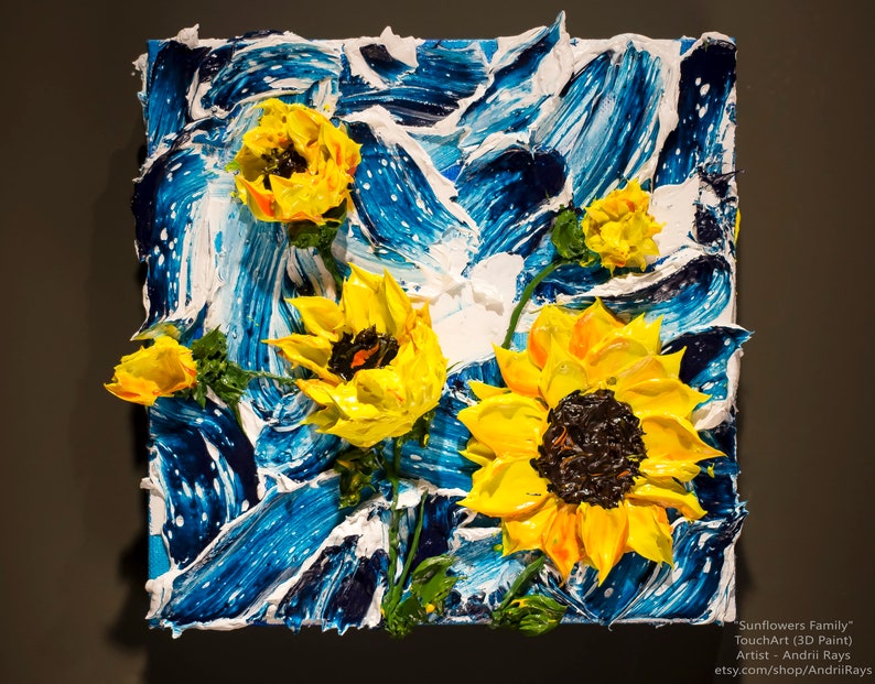 3D Acrylic Painting Sunflowers Impasto TouchArt by Andrii Rays Volumetric art, canvas Palette Knife Heavy body texture paint, beauty flowers image 10