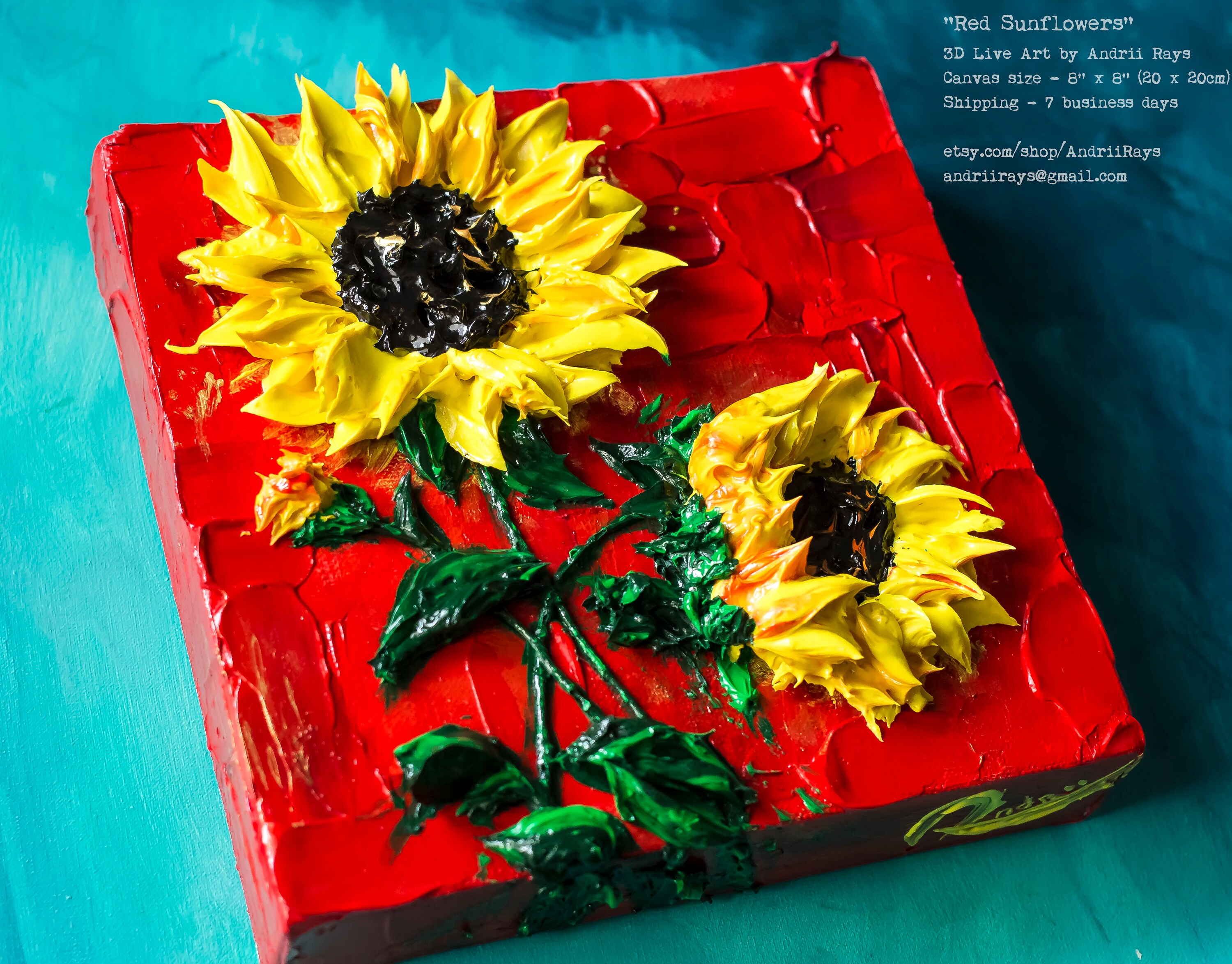 3D Red Sunflowers, Touchart by Ukrainian Artist Andrii Rays