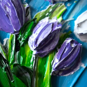 Tulips, Live Art 3D acrylic by Andrii Rays, Impasto 3D Heavy texture Painting Palette Knife Mother's Day beautiful flowers, texture paint image 2
