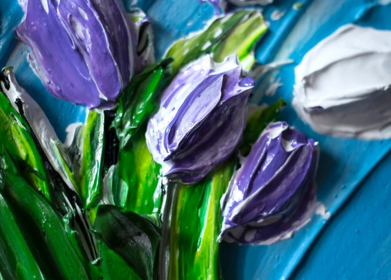 Tulips, Live Art (3D Acrylic) by Andrii Rays, Impasto 3D Heavy