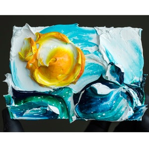 Peinture 3D « Coucher de soleil sur l'océan » TouchArt empâtement 3D acrylique peinture volumétrique paysage marin Sea Sun Ocean Knife Knife Art 3D par Andrii Rays