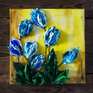 Tulips, Live Art 3D acrylic by Andrii Rays, Impasto 3D Heavy texture Painting Palette Knife Mother's Day beautiful flowers, texture paint image 7