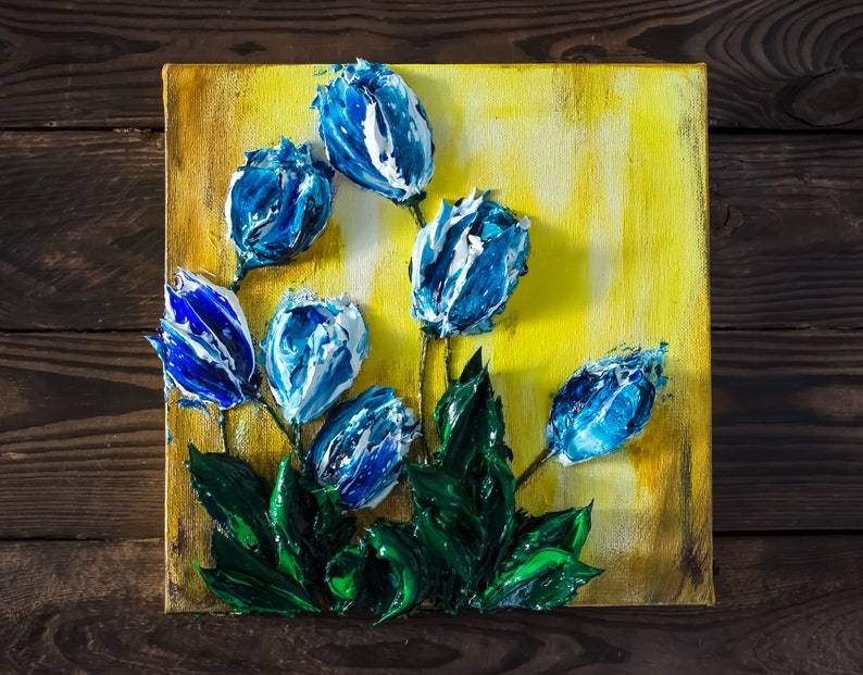 Tulips, Live Art 3D acrylic by Andrii Rays, Impasto 3D Heavy texture Painting Palette Knife Mother's Day beautiful flowers, texture paint image 7