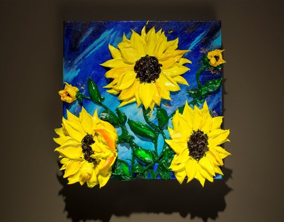 3D Sunflowers Impasto Touchart by Andrii Rays, Sculpting 3D