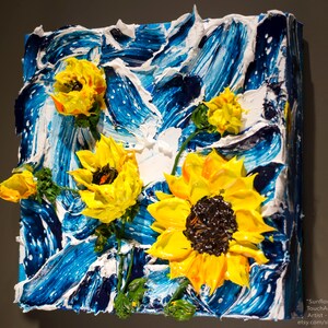 3D Acrylic Painting Sunflowers Impasto TouchArt by Andrii Rays Volumetric art, canvas Palette Knife Heavy body texture paint, beauty flowers image 6
