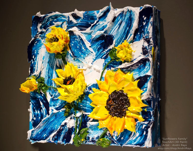 3D Acrylic Painting Sunflowers Impasto TouchArt by Andrii Rays Volumetric art, canvas Palette Knife Heavy body texture paint, beauty flowers image 6