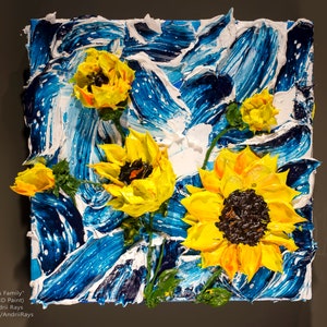3D Acrylic Painting Sunflowers Impasto TouchArt by Andrii Rays Volumetric art, canvas Palette Knife Heavy body texture paint, beauty flowers image 1