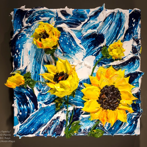 3D Acrylic Painting Sunflowers Impasto TouchArt by Andrii Rays Volumetric art, canvas Palette Knife Heavy body texture paint, beauty flowers