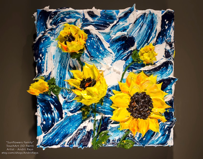 3D Acrylic Painting Sunflowers Impasto TouchArt by Andrii Rays Volumetric art, canvas Palette Knife Heavy body texture paint, beauty flowers image 1