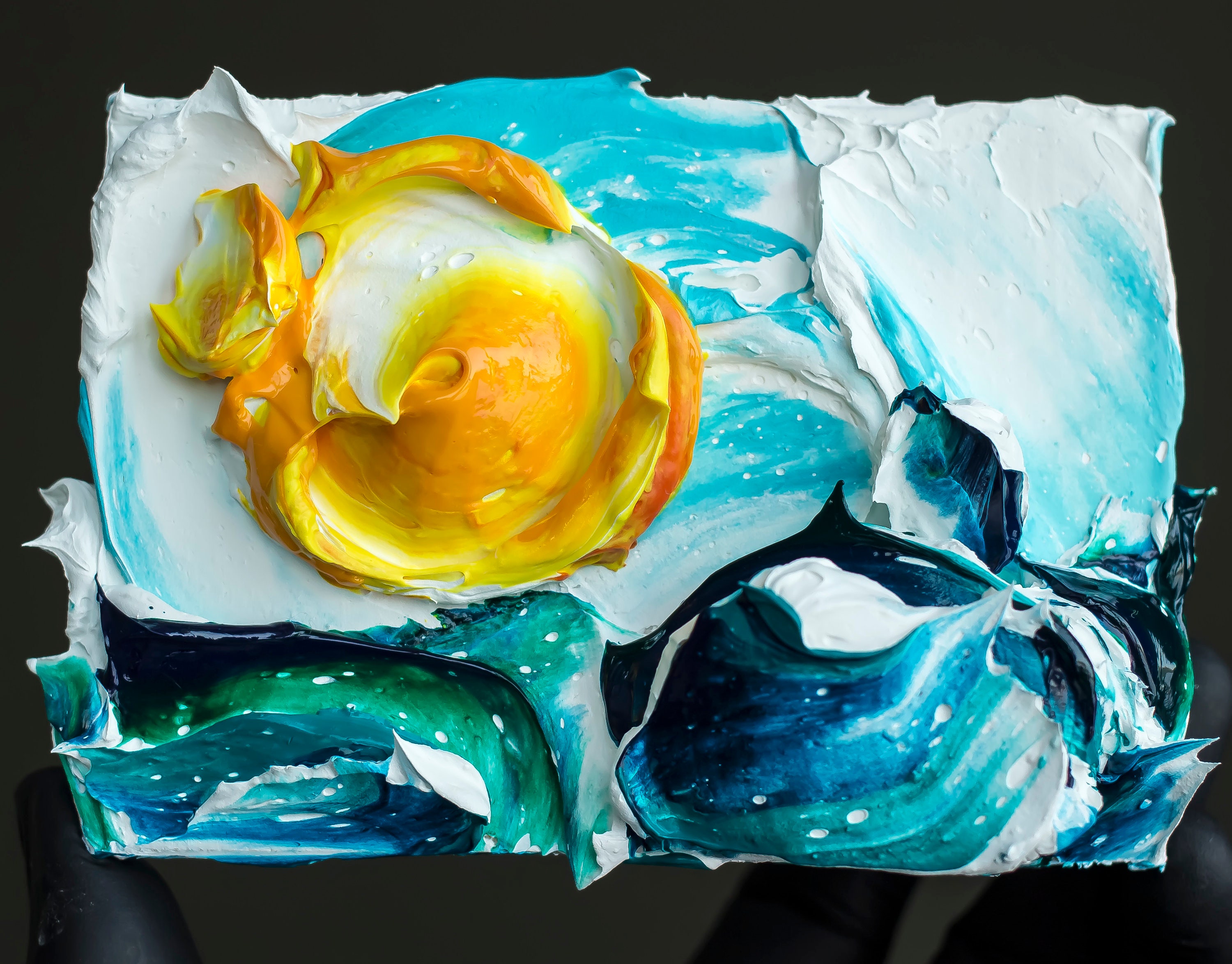 Sunset Painting , Impasto 3D Painting Seascape , Acrylic Impasto