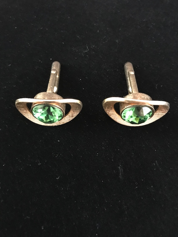 Vintage "Swank" Cufflinks Faux Emerald Stone
