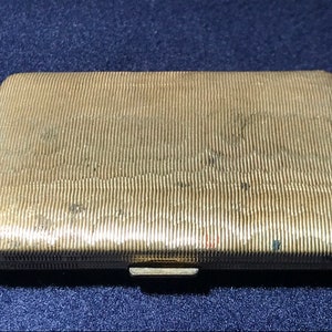 Vintage REVLON Compact Makeup Mirror Metal Gold Tone Moire Patrician Powder Case